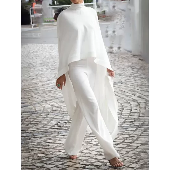 High-Low Loose Solid Color High-Neck T-Shirt Tops&Pants Two Pieces Set High-Low Loose Solid Color High-Neck T-Shirt Tops&Pants Two Pieces Set