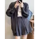 Loose Solid Color Long Sleeves Blouse + Pleated Shorts Two Pieces Set Loose Solid Color Long Sleeves Blouse + Pleated Shorts Two Pieces Set