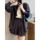 Loose Solid Color Long Sleeves Blouse + Pleated Shorts Two Pieces Set Loose Solid Color Long Sleeves Blouse + Pleated Shorts Two Pieces Set