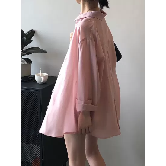 Loose Solid Color Long Sleeves Blouse + Pleated Shorts Two Pieces Set Loose Solid Color Long Sleeves Blouse + Pleated Shorts Two Pieces Set