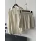 Loose Solid Color Long Sleeves Blouse + Pleated Shorts Two Pieces Set Loose Solid Color Long Sleeves Blouse + Pleated Shorts Two Pieces Set