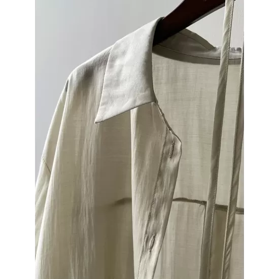 Loose Solid Color Long Sleeves Blouse + Pleated Shorts Two Pieces Set Loose Solid Color Long Sleeves Blouse + Pleated Shorts Two Pieces Set
