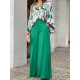 Loose Long Sleeves Floral Printed Blouses + High-Waisted Solid CoLor Wide Leg Pants Trousers Two Pieces Set Loose Long Sleeves Floral Printed Blouses + High-Waisted Solid CoLor Wide Leg Pants Trousers Two Pieces Set