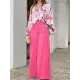 Loose Long Sleeves Floral Printed Blouses + High-Waisted Solid CoLor Wide Leg Pants Trousers Two Pieces Set Loose Long Sleeves Floral Printed Blouses + High-Waisted Solid CoLor Wide Leg Pants Trousers Two Pieces Set