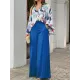 Loose Long Sleeves Floral Printed Blouses + High-Waisted Solid CoLor Wide Leg Pants Trousers Two Pieces Set Loose Long Sleeves Floral Printed Blouses + High-Waisted Solid CoLor Wide Leg Pants Trousers Two Pieces Set