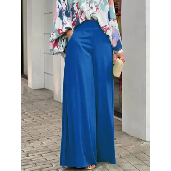 Loose Long Sleeves Floral Printed Blouses + High-Waisted Solid CoLor Wide Leg Pants Trousers Two Pieces Set Loose Long Sleeves Floral Printed Blouses + High-Waisted Solid CoLor Wide Leg Pants Trousers Two Pieces Set