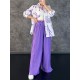 Lapel Printed High-Low Buttoned Pockets Blouse+ High Waisted Elasticity Pleated Split-Side Pants Two Pieces Set Lapel Printed High-Low Buttoned Pockets Blouse+ High Waisted Elasticity Pleated Split-Side Pants Two Pieces Set