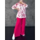 Lapel Printed High-Low Buttoned Pockets Blouse+ High Waisted Elasticity Pleated Split-Side Pants Two Pieces Set Lapel Printed High-Low Buttoned Pockets Blouse+ High Waisted Elasticity Pleated Split-Side Pants Two Pieces Set