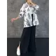 Lapel Printed High-Low Buttoned Pockets Blouse+ High Waisted Elasticity Pleated Split-Side Pants Two Pieces Set Lapel Printed High-Low Buttoned Pockets Blouse+ High Waisted Elasticity Pleated Split-Side Pants Two Pieces Set