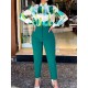 Long Sleeves Buttoned Printed Lapel Blouses Top + High Waisted Pants Bottom Two Pieces Set Long Sleeves Buttoned Printed Lapel Blouses Top + High Waisted Pants Bottom Two Pieces Set