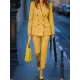 Notched Collar Long Sleeves Loose Buttoned Outerwear Top + Pants Bottom Two Pieces Set Notched Collar Long Sleeves Loose Buttoned Outerwear Top + Pants Bottom Two Pieces Set
