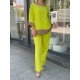 Loose Split-Side Three-Quarter Sleeves Contrast Color Round-Neck Shirts Top + Pants Bottom Two Pieces Set Loose Split-Side Three-Quarter Sleeves Contrast Color Round-Neck Shirts Top + Pants Bottom Two Pieces Set