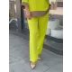 Loose Split-Side Three-Quarter Sleeves Contrast Color Round-Neck Shirts Top + Pants Bottom Two Pieces Set Loose Split-Side Three-Quarter Sleeves Contrast Color Round-Neck Shirts Top + Pants Bottom Two Pieces Set