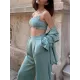 Lapel Solid Color Buttoned Shirts Top + Pleated High Waisted Straight Leg Pants Bottom Two Pieces Set Lapel Solid Color Buttoned Shirts Top + Pleated High Waisted Straight Leg Pants Bottom Two Pieces Set