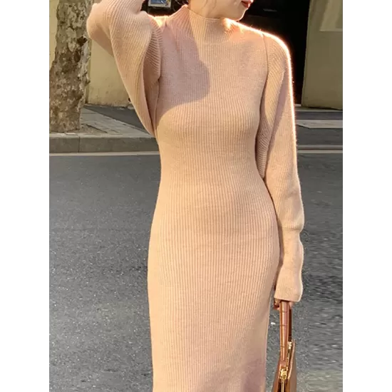 Mock Neck Long Sleeves Solid Color Cardigan Top + High Waisted Sweater Dress Two Pieces Set Mock Neck Long Sleeves Solid Color Cardigan Top + High Waisted Sweater Dress Two Pieces Set