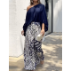 Loose Puff Sleeves Solid Color Off-The-Shoulder Blouses& Printed Pants Two Pieces Set Loose Puff Sleeves Solid Color Off-The-Shoulder Blouses& Printed Pants Two Pieces Set