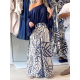 Loose Puff Sleeves Solid Color Off-The-Shoulder Blouses& Printed Pants Two Pieces Set Loose Puff Sleeves Solid Color Off-The-Shoulder Blouses& Printed Pants Two Pieces Set