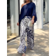 Loose Puff Sleeves Solid Color Off-The-Shoulder Blouses& Printed Pants Two Pieces Set Loose Puff Sleeves Solid Color Off-The-Shoulder Blouses& Printed Pants Two Pieces Set