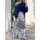 Loose Puff Sleeves Solid Color Off-The-Shoulder Blouses& Printed Pants Two Pieces Set Loose Puff Sleeves Solid Color Off-The-Shoulder Blouses& Printed Pants Two Pieces Set