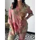 Lapel Long Sleeves Buttoned Flower Print Shirts Top + Ninth Pants Pants Bottom Two Pieces Set Lapel Long Sleeves Buttoned Flower Print Shirts Top + Ninth Pants Pants Bottom Two Pieces Set