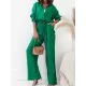 Lapel Long Sleeves Buttoned Pockets Solid Color Shirts Top + Elasticity High Waisted Pants Bottom Two Pieces Set Lapel Long Sleeves Buttoned Pockets Solid Color Shirts Top + Elasticity High Waisted Pants Bottom Two Pieces Set