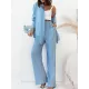 Lapel Long Sleeves Buttoned Pockets Solid Color Shirts Top + Elasticity High Waisted Pants Bottom Two Pieces Set Lapel Long Sleeves Buttoned Pockets Solid Color Shirts Top + Elasticity High Waisted Pants Bottom Two Pieces Set