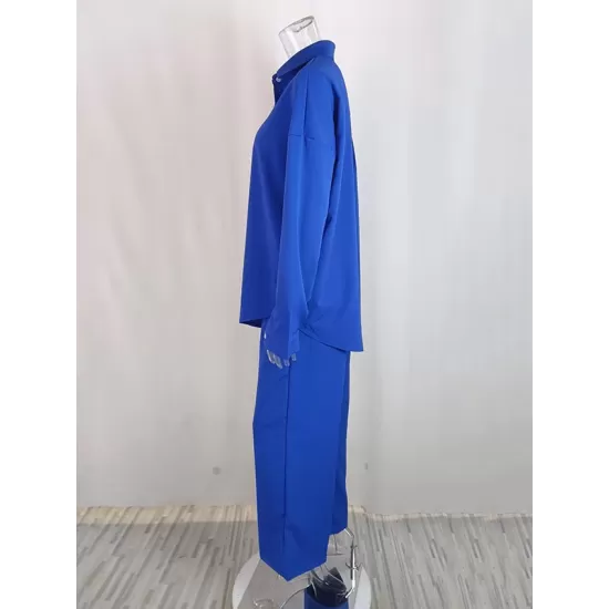 Lapel Long Sleeves Buttoned Pockets Solid Color Shirts Top + Elasticity High Waisted Pants Bottom Two Pieces Set Lapel Long Sleeves Buttoned Pockets Solid Color Shirts Top + Elasticity High Waisted Pants Bottom Two Pieces Set