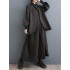 Stand Collar Long Sleeves Loose Buttoned Pleated Solid Color Shirts Top + Pants Bottom Two Pieces Set
