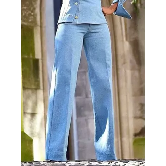 Long Sleeves Asymmetric Buttoned Hollow Lapel Pants Set Two Pieces Set Long Sleeves Asymmetric Buttoned Hollow Lapel Pants Set Two Pieces Set