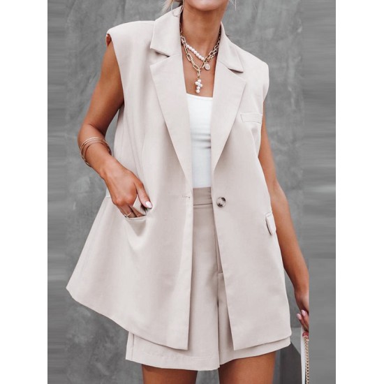 Loose Split-Back Split-Joint Lapel Tops + High Waisted Wide Leg Shorts Suits Two Pieces Set Loose Split-Back Split-Joint Lapel Tops + High Waisted Wide Leg Shorts Suits Two Pieces Set