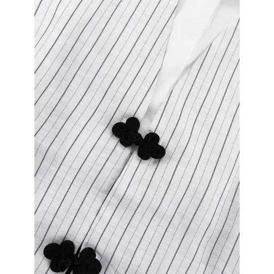 Long Sleeves Knot Split-Joint Striped Deep V-Neck Blouse + High Waisted Pleated Wide Leg Shorts Two Pieces Set Long Sleeves Knot Split-Joint Striped Deep V-Neck Blouse + High Waisted Pleated Wide Leg Shorts Two Pieces Set