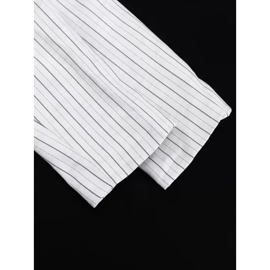 Long Sleeves Knot Split-Joint Striped Deep V-Neck Blouse + High Waisted Pleated Wide Leg Shorts Two Pieces Set Long Sleeves Knot Split-Joint Striped Deep V-Neck Blouse + High Waisted Pleated Wide Leg Shorts Two Pieces Set