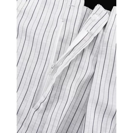 Long Sleeves Knot Split-Joint Striped Deep V-Neck Blouse + High Waisted Pleated Wide Leg Shorts Two Pieces Set Long Sleeves Knot Split-Joint Striped Deep V-Neck Blouse + High Waisted Pleated Wide Leg Shorts Two Pieces Set