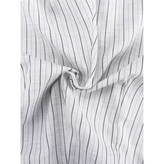 Long Sleeves Knot Split-Joint Striped Deep V-Neck Blouse + High Waisted Pleated Wide Leg Shorts Two Pieces Set Long Sleeves Knot Split-Joint Striped Deep V-Neck Blouse + High Waisted Pleated Wide Leg Shorts Two Pieces Set