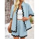 Loose Short Sleeves Split-Joint Lapel Blouse + Drawstring Elasticity Shorts Two Pieces Set Loose Short Sleeves Split-Joint Lapel Blouse + Drawstring Elasticity Shorts Two Pieces Set