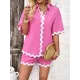 Loose Short Sleeves Split-Joint Lapel Blouse + Drawstring Elasticity Shorts Two Pieces Set Loose Short Sleeves Split-Joint Lapel Blouse + Drawstring Elasticity Shorts Two Pieces Set