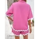 Loose Short Sleeves Split-Joint Lapel Blouse + Drawstring Elasticity Shorts Two Pieces Set Loose Short Sleeves Split-Joint Lapel Blouse + Drawstring Elasticity Shorts Two Pieces Set