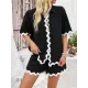 Loose Short Sleeves Split-Joint Lapel Blouse + Drawstring Elasticity Shorts Two Pieces Set Loose Short Sleeves Split-Joint Lapel Blouse + Drawstring Elasticity Shorts Two Pieces Set