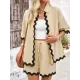 Loose Short Sleeves Split-Joint Lapel Blouse + Drawstring Elasticity Shorts Two Pieces Set Loose Short Sleeves Split-Joint Lapel Blouse + Drawstring Elasticity Shorts Two Pieces Set
