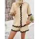 Loose Short Sleeves Split-Joint Lapel Blouse + Drawstring Elasticity Shorts Two Pieces Set Loose Short Sleeves Split-Joint Lapel Blouse + Drawstring Elasticity Shorts Two Pieces Set