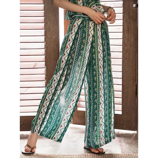 Casual Loose High Waisted Floral Printed Wide Leg Pants Bottoms Casual Loose High Waisted Floral Printed Wide Leg Pants Bottoms