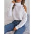 Solid Color Split-Joint Long Sleeves Loose Cold Shoulder Sweater Tops