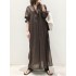 Vintage Gray Lapel Long Sleeves Maxi Dress