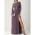 Long Sleeves Backless No Body Chain Pleated Solid Color Tied Waist Maxi Dresses