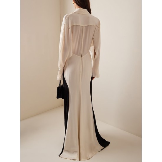 Contrast Color Long Sleeves Loose V-neck Maxi Dresses Evening Dresses Contrast Color Long Sleeves Loose V-neck Maxi Dresses Evening Dresses