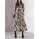 Elasticity Hollow Printed Split-Joint Tied Long Sleeves Loose Mock Neck Midi Dresses Elasticity Hollow Printed Split-Joint Tied Long Sleeves Loose Mock Neck Midi Dresses
