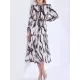 Elasticity Hollow Printed Split-Joint Tied Long Sleeves Loose Mock Neck Midi Dresses Elasticity Hollow Printed Split-Joint Tied Long Sleeves Loose Mock Neck Midi Dresses