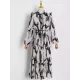 Elasticity Hollow Printed Split-Joint Tied Long Sleeves Loose Mock Neck Midi Dresses Elasticity Hollow Printed Split-Joint Tied Long Sleeves Loose Mock Neck Midi Dresses