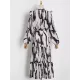 Elasticity Hollow Printed Split-Joint Tied Long Sleeves Loose Mock Neck Midi Dresses Elasticity Hollow Printed Split-Joint Tied Long Sleeves Loose Mock Neck Midi Dresses