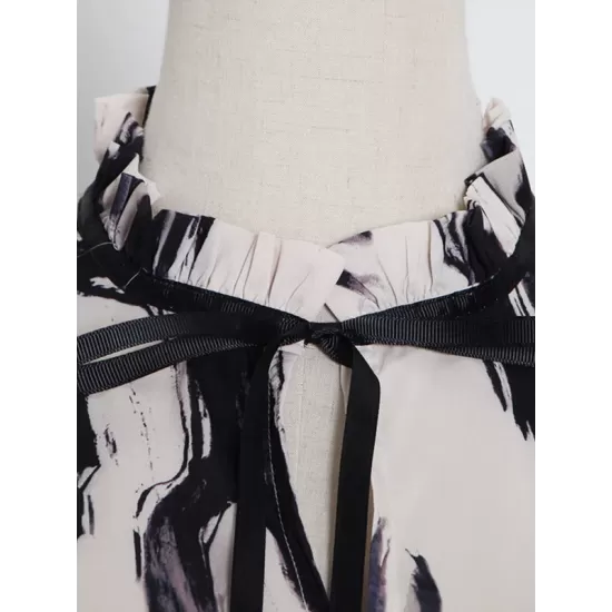 Elasticity Hollow Printed Split-Joint Tied Long Sleeves Loose Mock Neck Midi Dresses Elasticity Hollow Printed Split-Joint Tied Long Sleeves Loose Mock Neck Midi Dresses